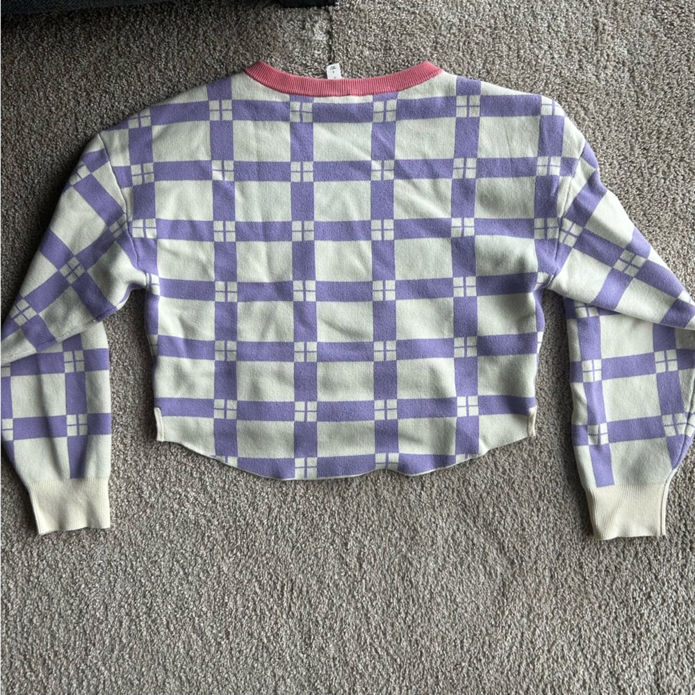ANTHROPOLOGIE Brand: Daily Practice Pastel Checkered Crop Sweater - Picture 3 of 4